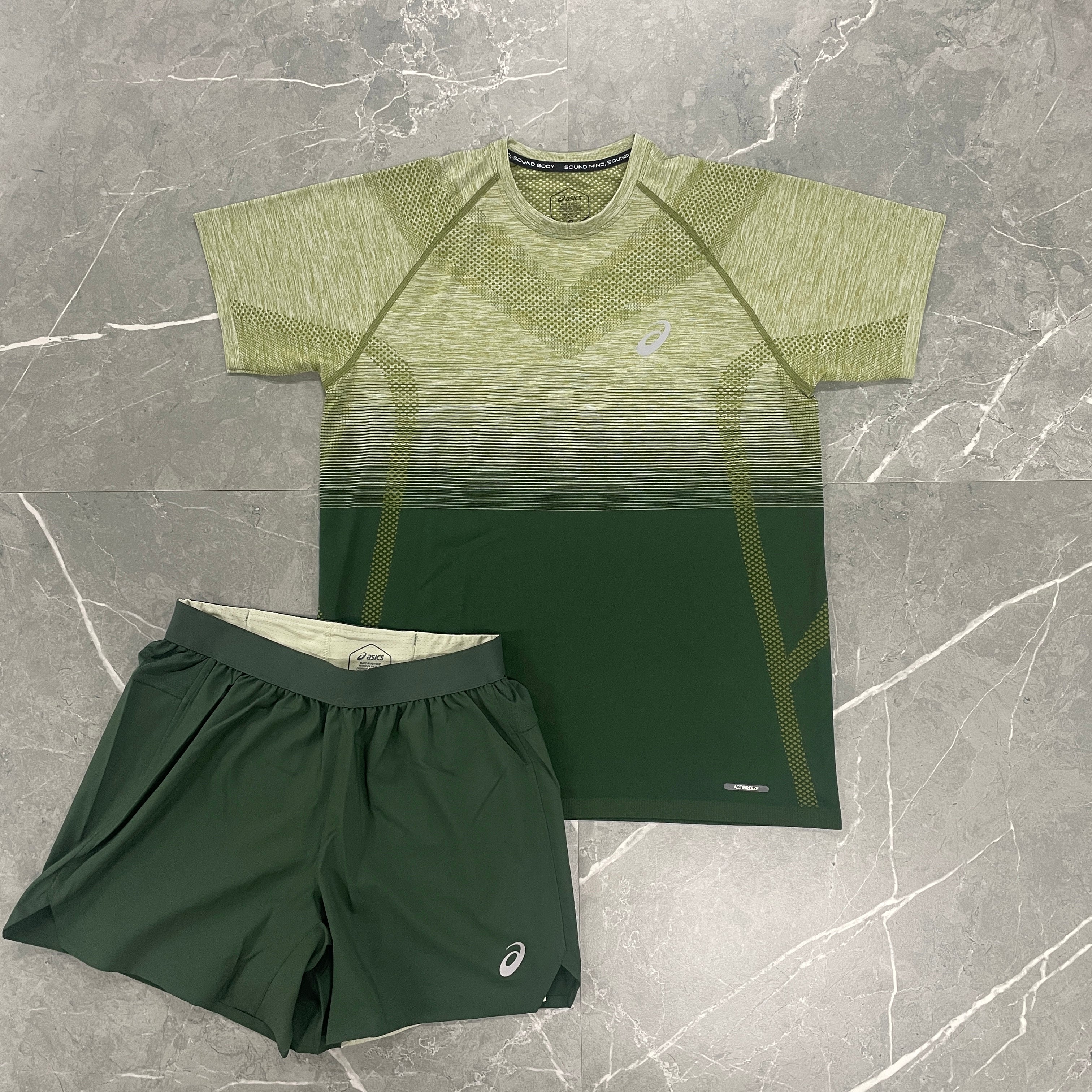ASISCs Seamless T- Shirt And Road Shorts Set - Jungle Green